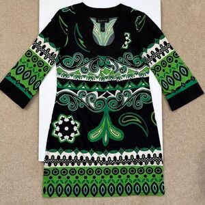 INC International Concepts Swing Mini Dress Black and Green Size PS